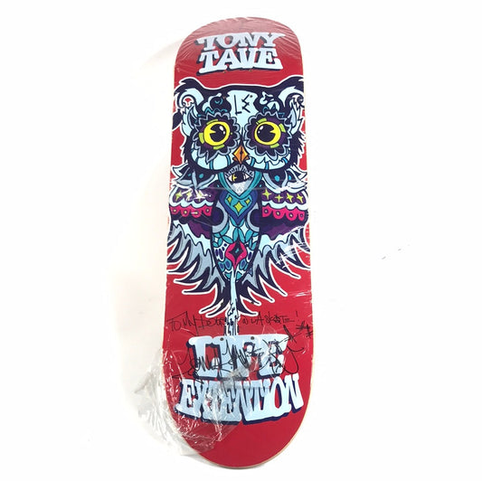 Life Extension Tony Tave Signed Trippy Owl Red Skateboard Deck
