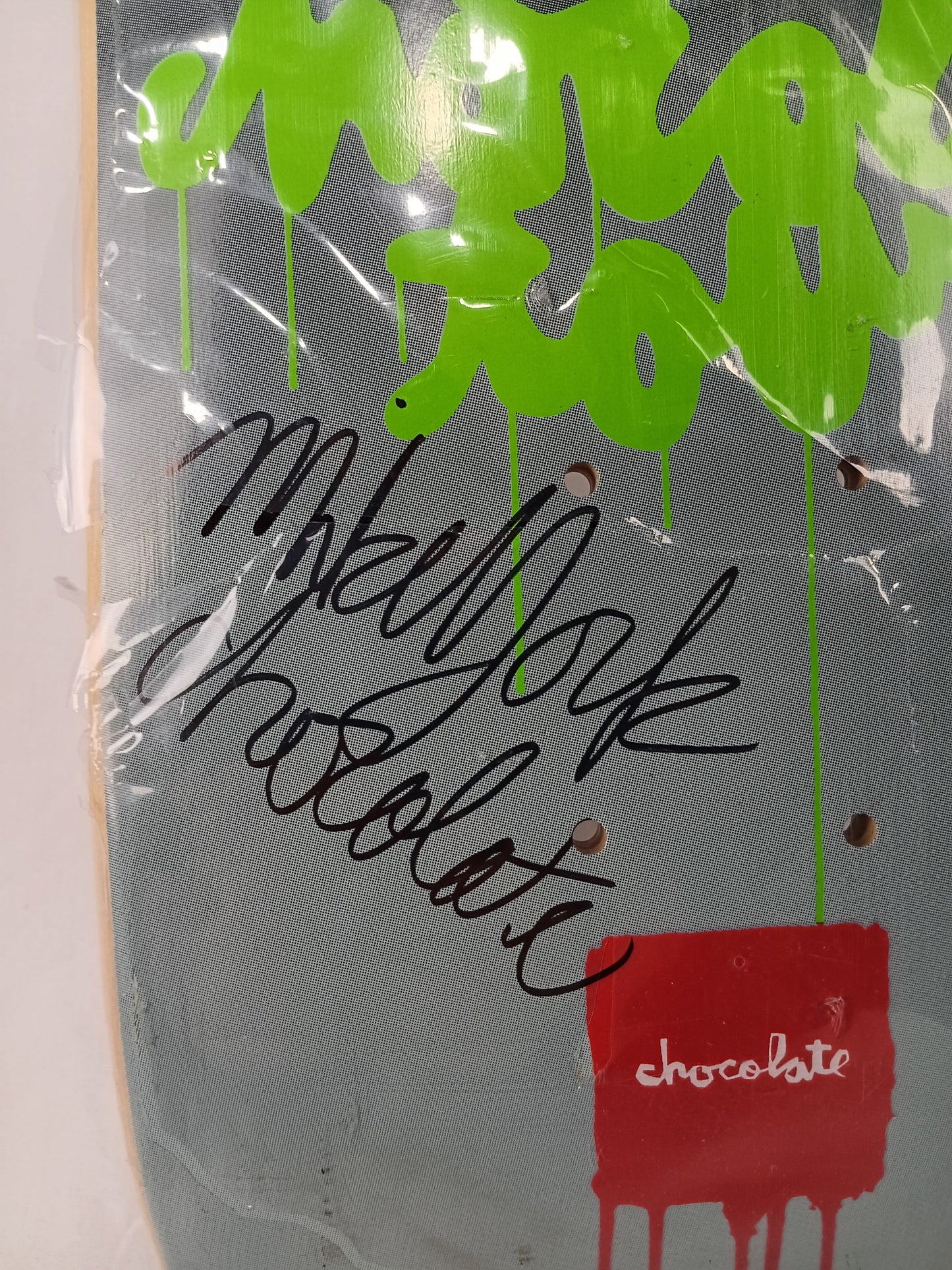 Chocolate Mike York Autographed Chocolate Tour Green/White 7.625" Vintage NOS Deck