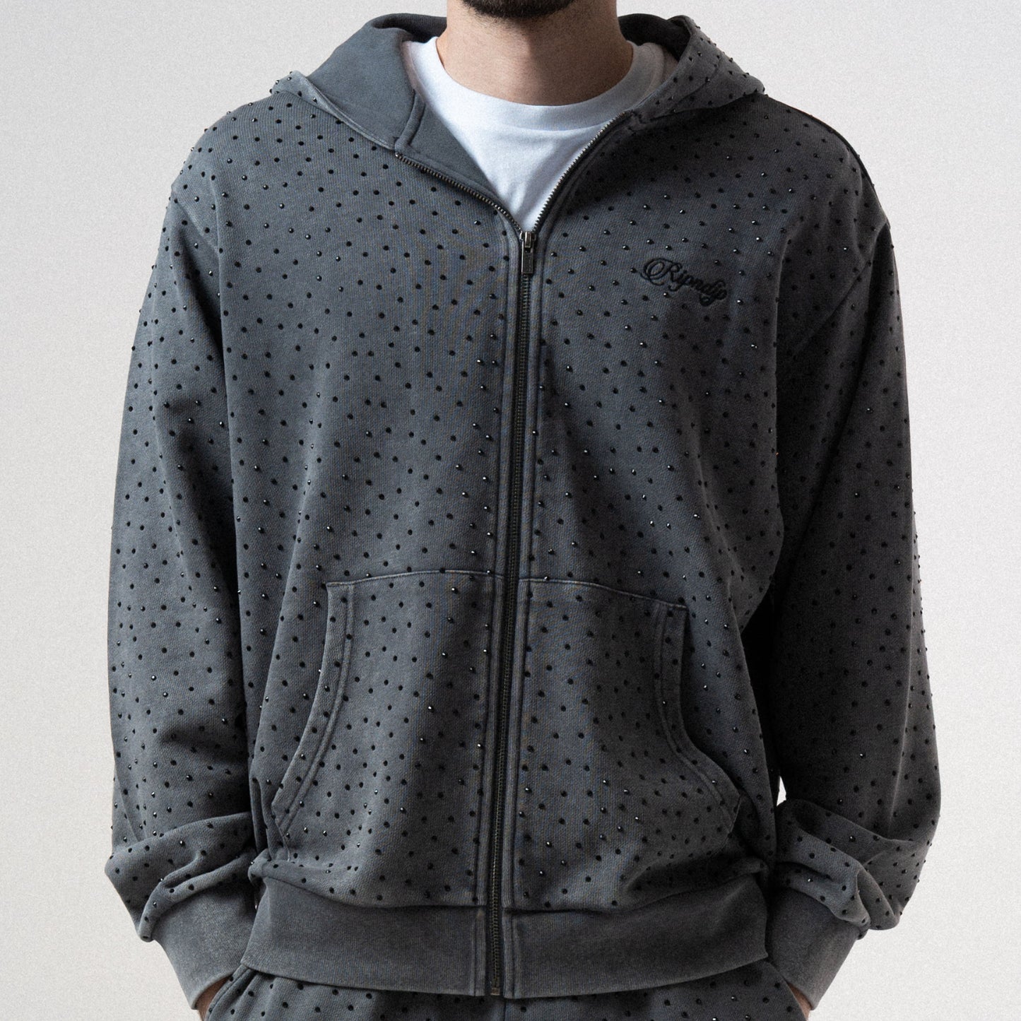 RIPNGEMS Zip Up Hoodie (Charcoal Wash)